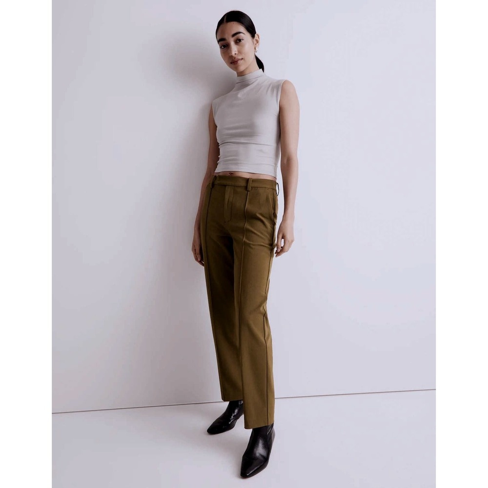 Madewell Fairbanks High Rise Pintuck Pants Womens 2 Olive Green Classic Work